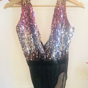Sexy V Neck Colorful Sequin Bodysuit